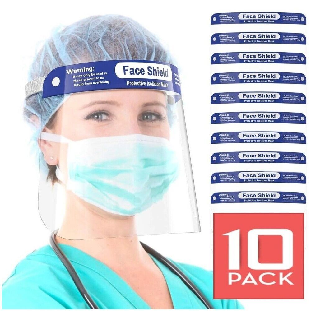 10-PACK FACE SHIELD REUSABLE PROTECTION MASK COVER INDUSTRY SAFETY ANTI SPLASH